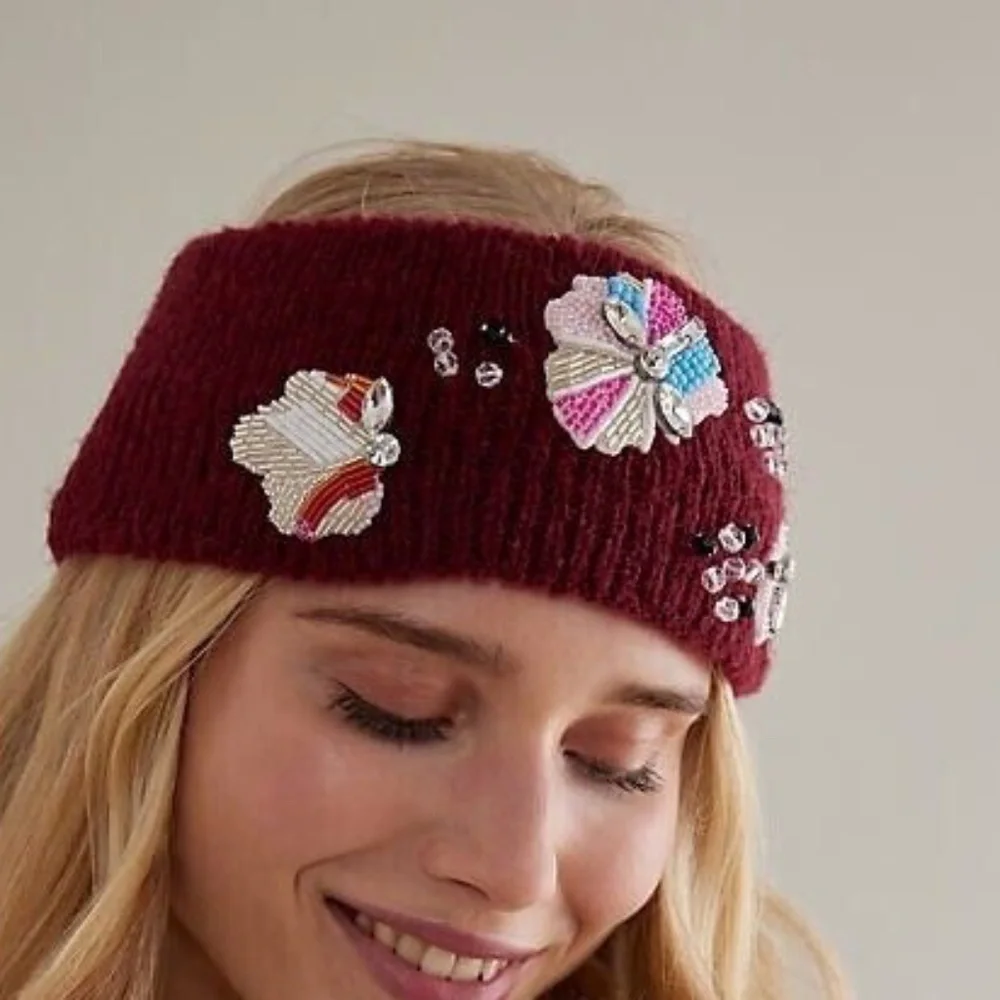 NWT Anthropologie Knit Embroidered Head Band Ear Warmer